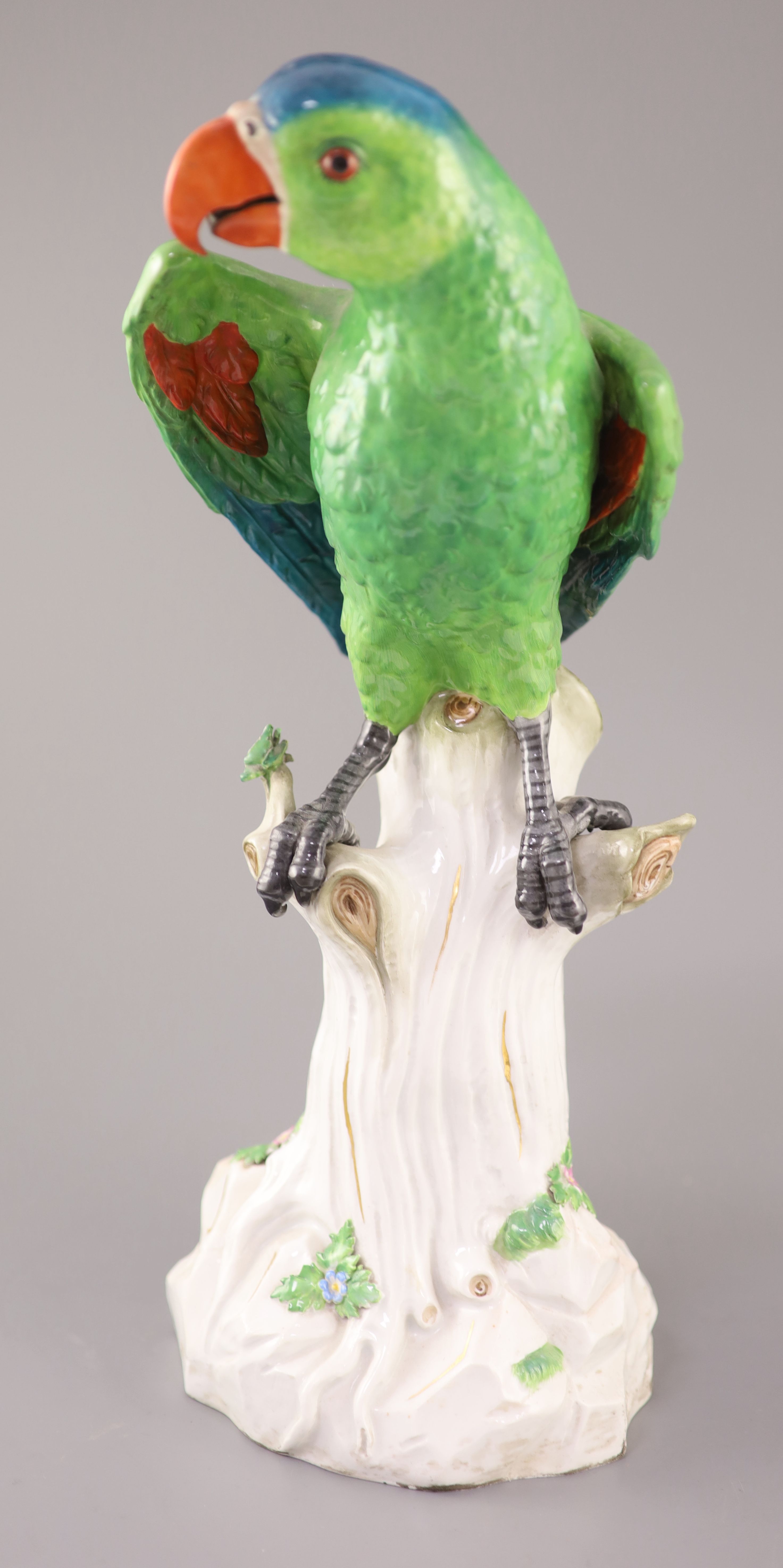 A large Meissen model of a colourful parrot, late 19th century, 41cm high